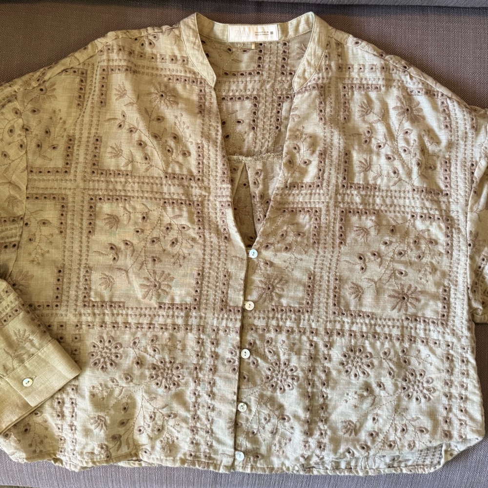 Zara Beige Embroidered Blouse